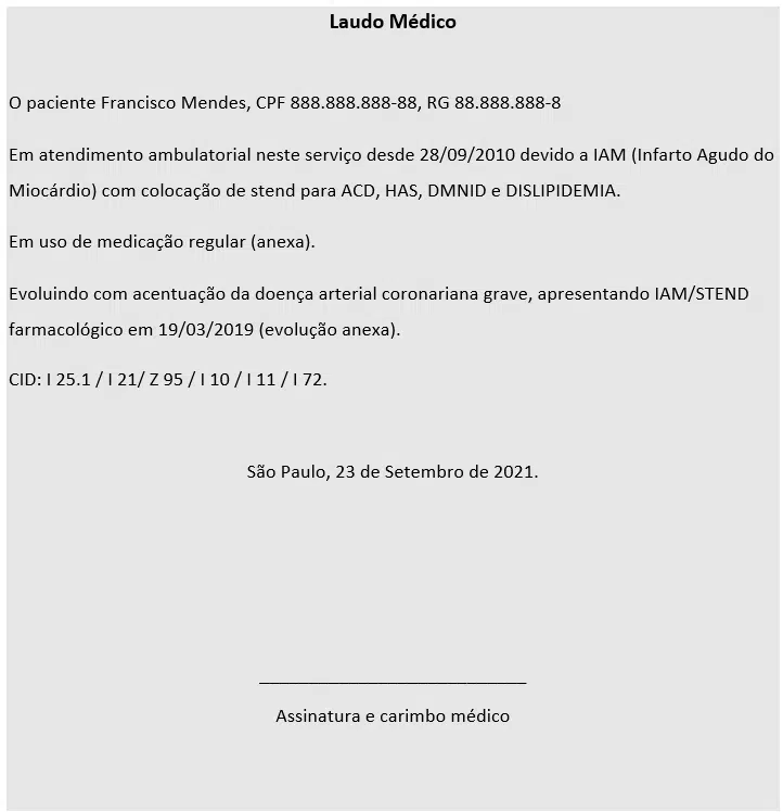 Laudo médico para cardiopatia grave